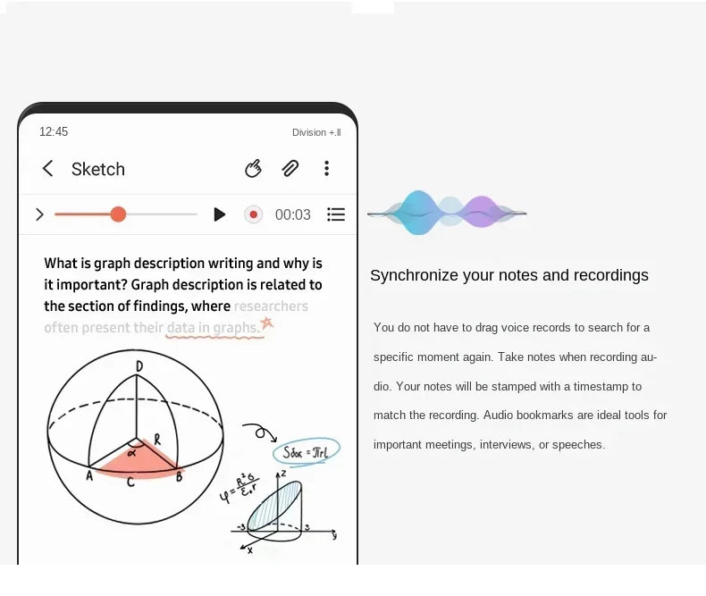 Galaxy Tab S10 Bluetooth stylus pen sketching and note-taking interface with synchronized audio feature