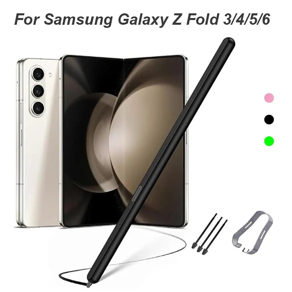 Stylusshop slim black stylus pen with replacement tips and strap beside Samsung Z Fold best stylus for Samsung Z Fold3